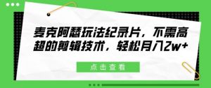 麦克阿瑟玩法纪录片，不需高超的剪辑技术，轻松月入2w+【揭秘】-风淘社