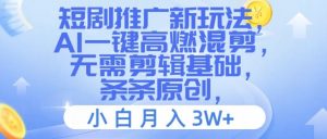 短剧推广新玩法,AI一键高燃混剪,无需剪辑基础,条条原创,小白月入3W+【揭秘】-风淘社