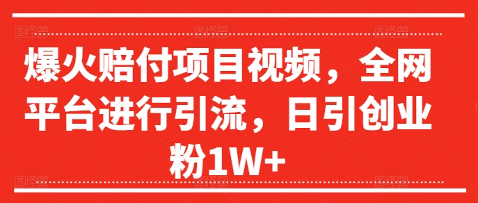 爆火赔付项目视频,全网平台进行引流,日引创业粉1W+【揭秘】-风淘社