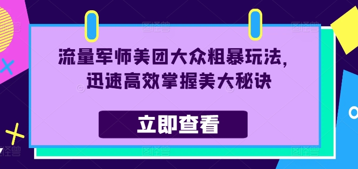 流量军师美团大众粗暴玩法,迅速高效掌握美大秘诀-风淘社