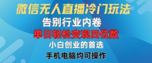 微信无人直播冷门玩法,告别行业内卷,单日轻松变现四位数,小白的创业首选【揭秘】-风淘社