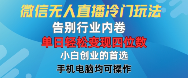 微信无人直播冷门玩法,告别行业内卷,单日轻松变现四位数,小白的创业首选【揭秘】-风淘社