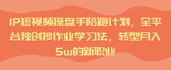 IP短视频操盘手陪跑计划,全平台独创抄作业学习法,转型月入5w的新职业-风淘社