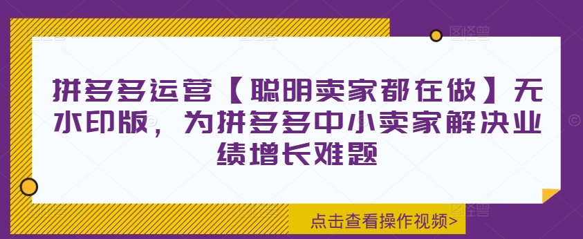 拼多多运营【聪明卖家都在做】无水印版,为拼多多中小卖家解决业绩增长难题-风淘社