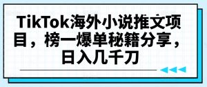 TikTok海外小说推文项目,榜一爆单秘籍分享,日入几千刀-风淘社
