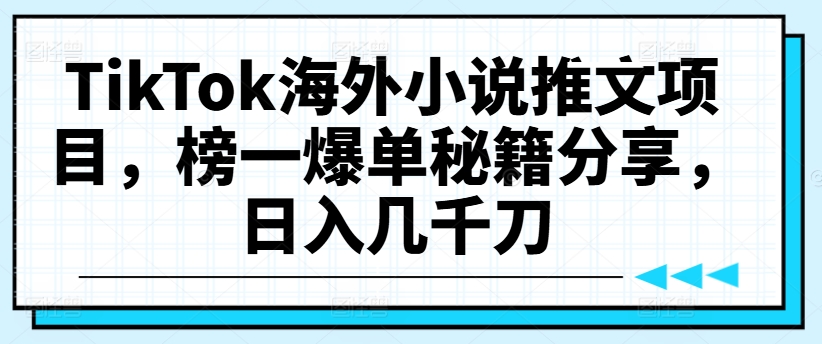 TikTok海外小说推文项目,榜一爆单秘籍分享,日入几千刀-风淘社