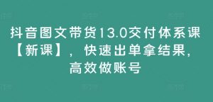 抖音图文带货13.0交付体系课【新课】,快速出单拿结果,高效做账号-风淘社