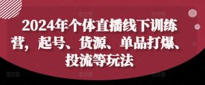 2024年个体直播训练营，起号、货源、单品打爆、投流等玩法-风淘社