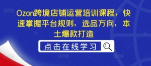 Ozon跨境店铺运营培训课程,快速掌握平台规则,选品方向,本土爆款打造-风淘社