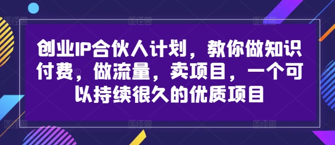 创业IP合伙人计划,教你做知识付费,做流量,卖项目,一个可以持续很久的优质项目-风淘社