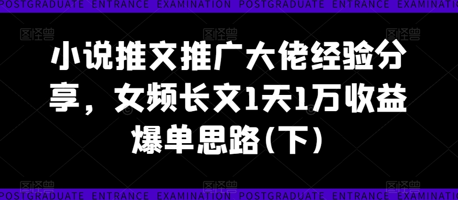 小说推文推广大佬经验分享,女频长文1天1万收益爆单思路(下)-风淘社