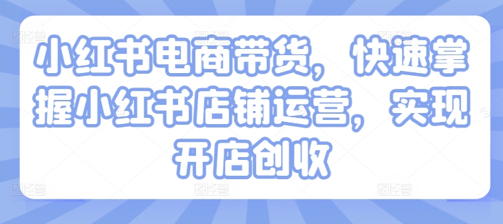 小红书电商带货,快速掌握小红书店铺运营,实现开店创收-风淘社