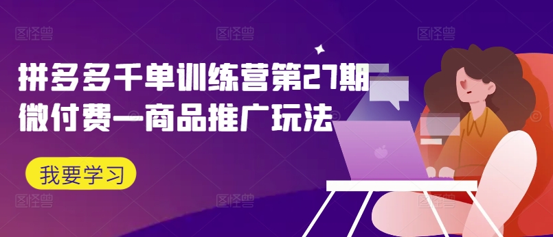 拼多多千单训练营第27期微付费—商品推广玩法-风淘社
