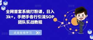 全网首套系统打粉课,日入3k+,手把手各行引流SOP团队实战教程-风淘社