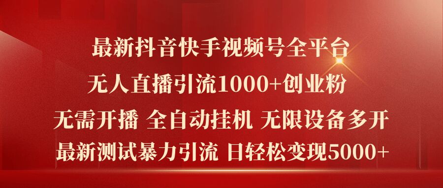 最新抖音快手视频号全平台无人直播引流1000+精准创业粉,日轻松变现5k+【揭秘】-风淘社