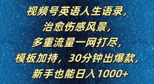 视频号英语人生语录,多重流量一网打尽,模板加持,30分钟出爆款,新手也能日入1000+【揭秘】-风淘社