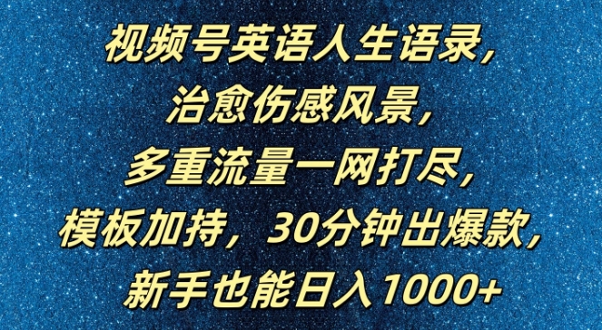视频号英语人生语录,多重流量一网打尽,模板加持,30分钟出爆款,新手也能日入1000+【揭秘】-风淘社
