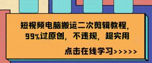 短视频电脑搬运二次剪辑教程,99%过原创,不违规,超实用-风淘社