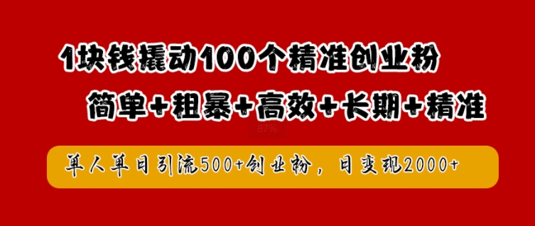 1块钱撬动100个精准创业粉，简单粗暴高效长期精准，单人单日引流500+创业粉，日变现2k【揭秘】-风淘社