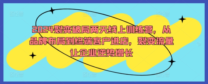 2024裂变破局两天线上训练营,从品牌布局到终端客户进店,裂变流量让企业逆势增长-风淘社