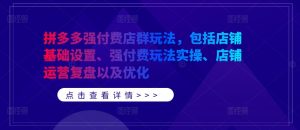 拼多多强付费店群玩法,包括店铺基础设置、强付费玩法实操、店铺运营复盘以及优化-风淘社