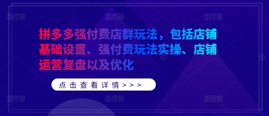 拼多多强付费店群玩法，包括店铺基础设置、强付费玩法实操、店铺运营复盘以及优化-风淘社