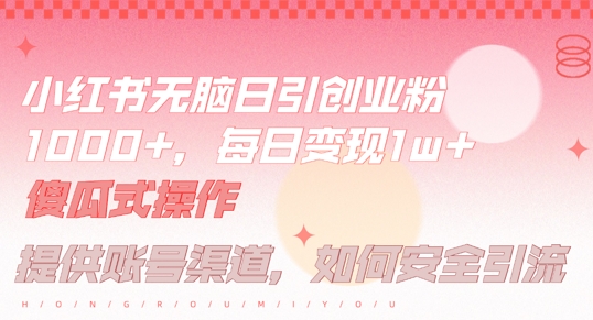 小红书无脑每日引流创业粉500+,小白每天只花半小时,躺赚长尾收益【揭秘】-风淘社