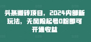 头条搬砖项目,2024内部新玩法,无风险起号0粉即可开通收益-风淘社