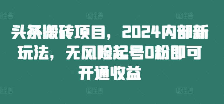 头条搬砖项目,2024内部新玩法,无风险起号0粉即可开通收益-风淘社