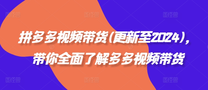 拼多多视频带货(更新至2024)，带你全面了解多多视频带货-风淘社