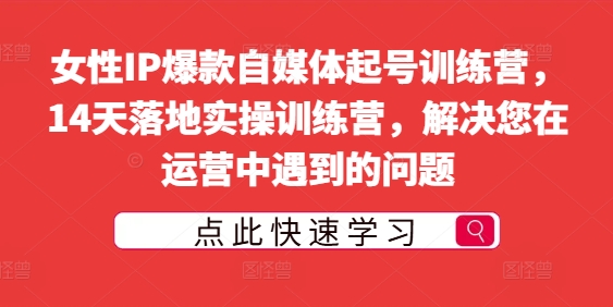女性IP爆款自媒体起号训练营,14天落地实操训练营,解决您在运营中遇到的问题-风淘社