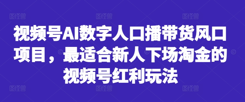 视频号AI数字人口播带货风口项目,最适合新人下场淘金的视频号红利玩法-风淘社