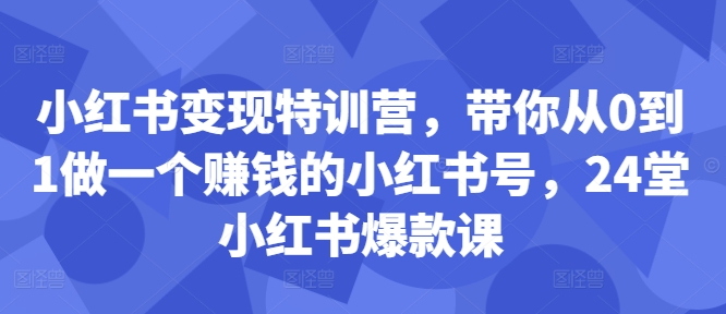 小红书变现特训营，带你从0到1做一个赚钱的小红书号，24堂小红书爆款课-风淘社