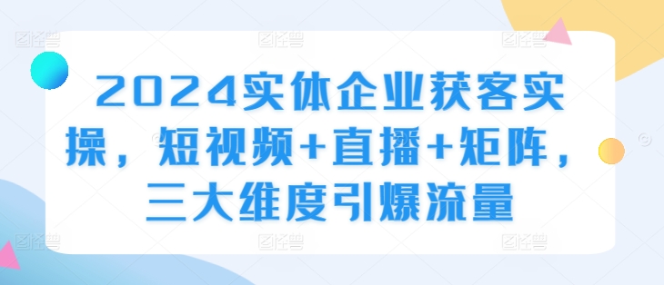 2024实体企业获客实操,短视频+直播+矩阵,三大维度引爆流量-风淘社