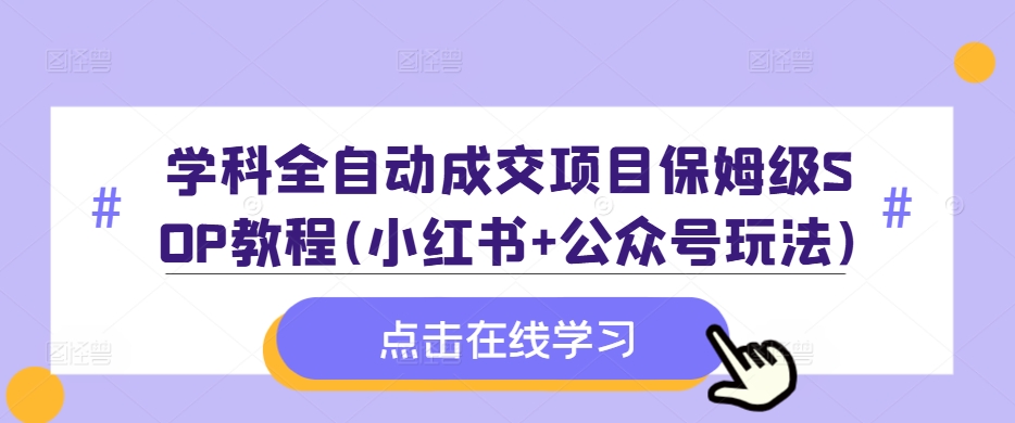 学科全自动成交项目保姆级SOP教程(小红书+公众号玩法)含资料-风淘社