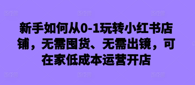 新手如何从0-1玩转小红书店铺,无需囤货、无需出镜,可在家低成本运营开店-风淘社