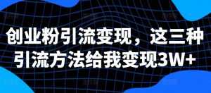 创业粉引流变现,这三种引流方法给我变现3W+【揭秘】-风淘社
