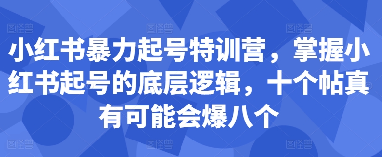 小红书暴力起号特训营,掌握小红书起号的底层逻辑,十个帖真有可能会爆八个-风淘社