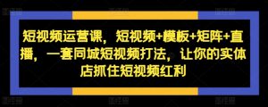 短视频运营课,短视频+模板+矩阵+直播,一套同城短视频打法,让你的实体店抓住短视频红利-风淘社