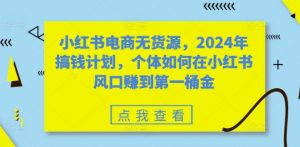 小红书电商无货源,2024年搞钱计划,个体如何在小红书风口赚到第一桶金-风淘社