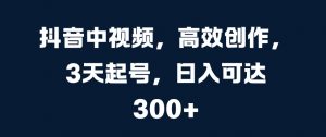 抖音中视频,高效创作,3天起号,日入可达3张【揭秘】-风淘社
