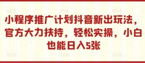 小程序推广计划抖音新出玩法,官方大力扶持,轻松实操,小白也能日入5张【揭秘】-风淘社
