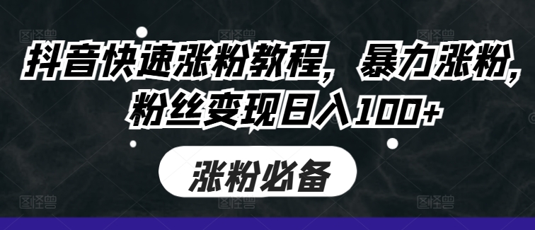 抖音快速涨粉教程,暴力涨粉,粉丝变现日入100+-风淘社