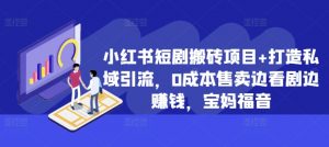 小红书短剧搬砖项目+打造私域引流,0成本售卖边看剧边赚钱,宝妈福音【揭秘】-风淘社