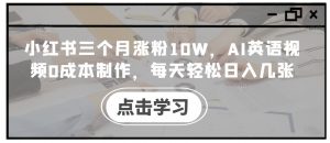 小红书三个月涨粉10W,AI英语视频0成本制作,每天轻松日入几张【揭秘】-风淘社