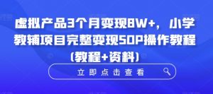 虚拟产品3个月变现8W+,小学教辅项目完整变现SOP操作教程(教程+资料)-风淘社