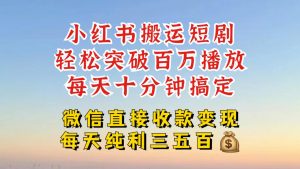 小红书搬运热门短剧,轻松爆流百万播放,每天引流几十人,搞个大几百块真的很简单-风淘社