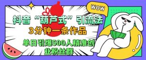 抖音葫芦式引流法,三分钟一条作品,单日引爆抖音500人精准创业粉丝群【揭秘】-风淘社