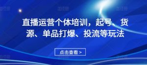 直播运营个体培训,起号、货源、单品打爆、投流等玩法-风淘社