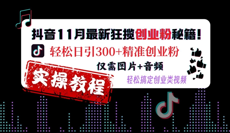 抖音11月最新狂揽创业粉秘籍，轻松日引300+精准创业粉，仅需图片+音频，轻松搞定创业类视频-风淘社